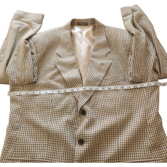 Vintage Jacques Fath Paris silk wool brown plaid blazer, sportcoat - Picture 5 of 9